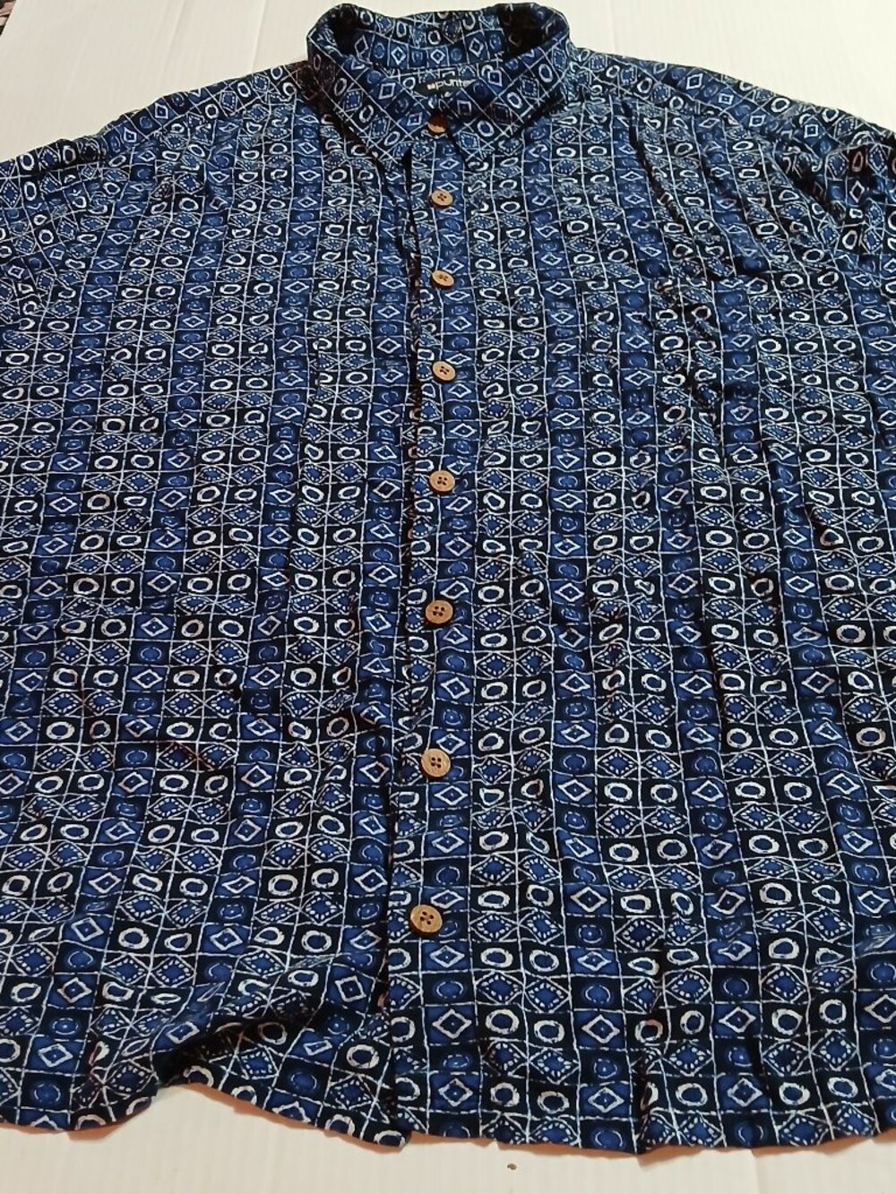 Vintage Puritan Blue Geometric Hawaiian Button Shirt Men's 2XL